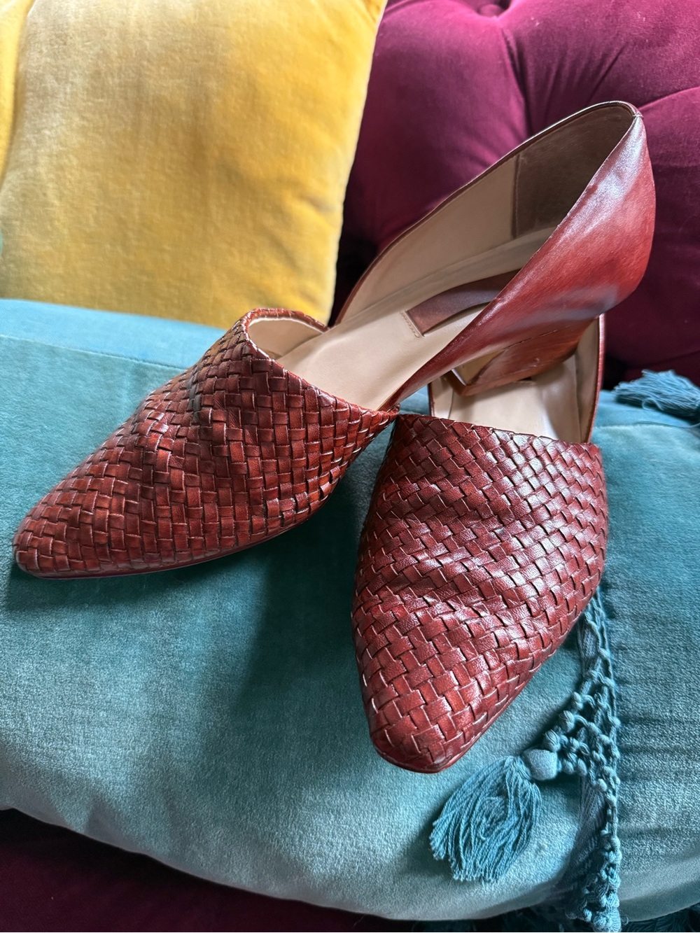 Christy - Woven Leather D'Orsay Mules - Brown - Women’s 8
